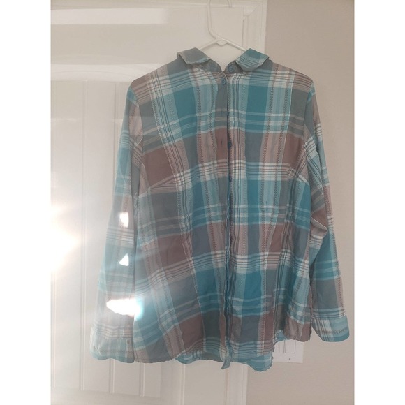 Allison Daley size 16w blue, grey and silver button down plaid womens shirt - Picture 1 of 4
